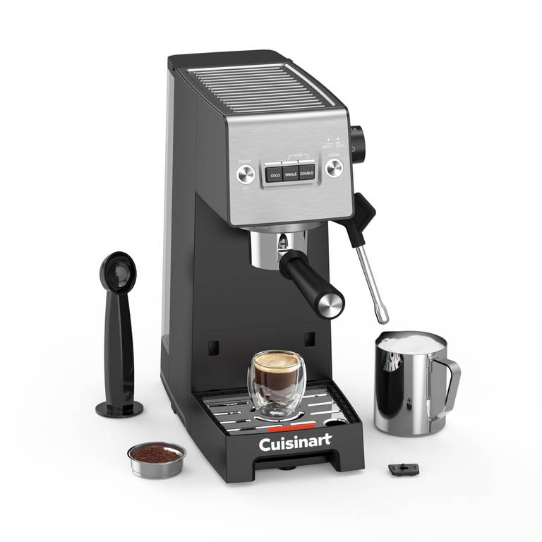 CUISINART Máquina de Espresso Slim | Espresso, Cold Brew Vaporizador de leche | 15 bares | Portafiltro – Compacta | 1,5L | Tazas de viaje