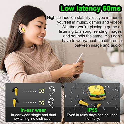 PXN S2 Auriculares Inalámbricos Gaming, Wireless Earbuds para Juegos con Baja Latencia , cancelación de ruido
