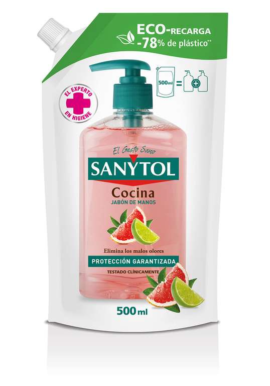 2x Sanytol - Eco Recarga Jabón de Manos de Cocina, Aroma Pomelo y Limón,  Elimina los Malos Olores. 500 ml [2'85€/ud] » Chollometro