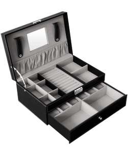 Caja organizadora de joyas de doble capa,terciopelo,con espejo y llave.