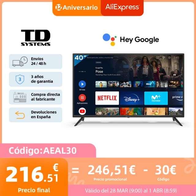 TD Systems K40DLX15GLE, 40" FHD Smart tv [Envío desde España, garantía de 3 años]