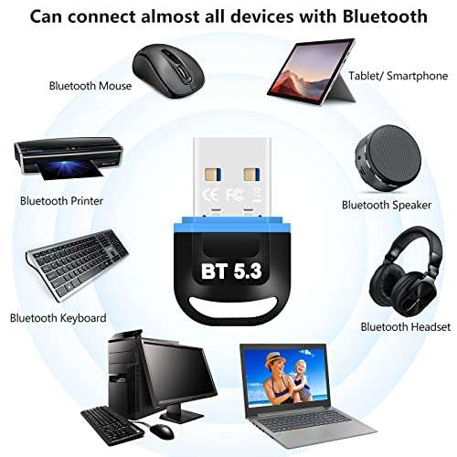 Adaptador Bluetooth 5.3, EDR , para pc, portátil, Impresora, Auricular, Ratón, para PC Windows 11/10/8.1 Plug & Play 11