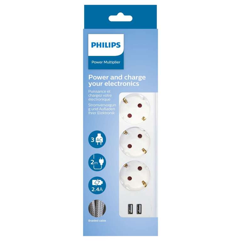 Philips SPN3032WA/10 - Regleta de 3 enchufes (230 V, con Puertos USB),