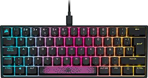 Corsair K65 RGB MINI 60% Teclado Mecánico con Cable para Juegos - Interruptores CHERRY MX ROJO - Teclados PBT Double-Shot- QWERTY ES - Negro