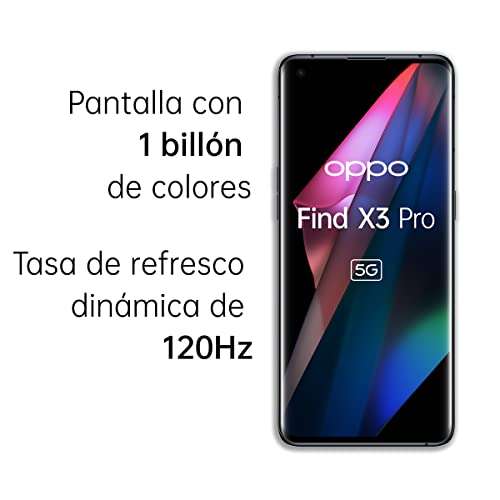 OPPO Find X3 Pro 5G - 12GB+256GB, Cámara 50+50+13+3 MP, 4500mAh, Carga Rápida 65W, Dual SIM, Cable USB extra - Negro