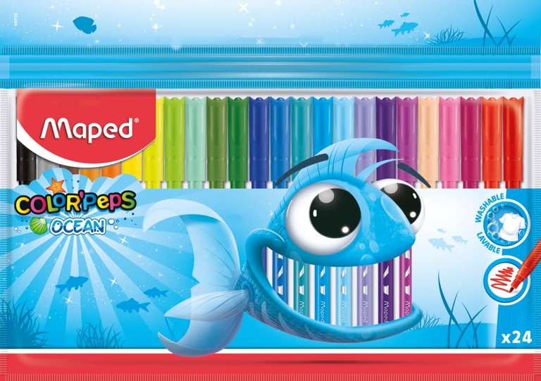 Maped Rotuladores de Colores para Niños, Color'Peps Ocean, 24 Marcadores con Punta Media, Tinta Lavable.