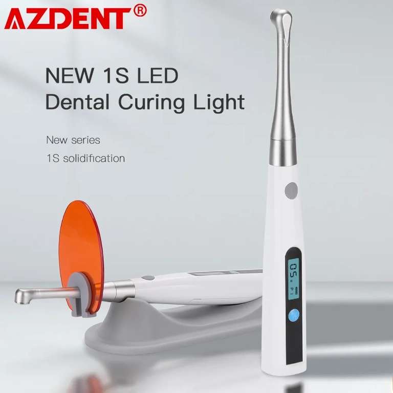 AZDENT-Lámpara de luz LED de curado Dental, cabezal de Metal inalámbrico 1S, 3 modos de curado, 2022-800 mw/cm², diseño reclinado