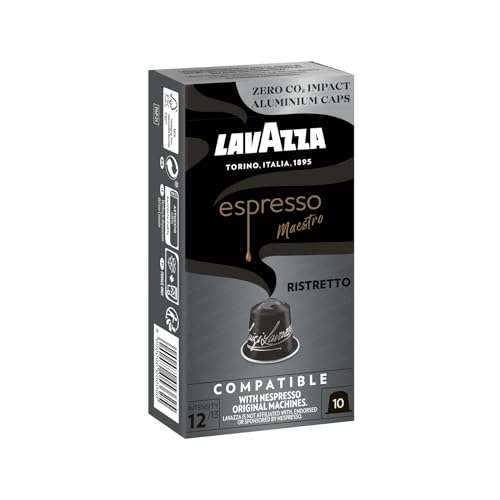 100 cápsulas Lavazza, Espresso Maestro Ristretto Compatible e conNespresso*, Intensidad 12, Tueste Oscuro