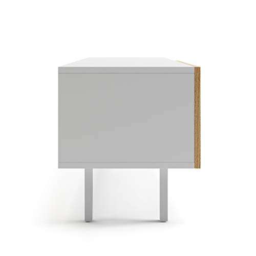 Mc Haus ODEIL- Mueble TV madera blanco salón, Diseño estilo Nórdico Mesa Televisión Comedor con 1 puerta, 2 compartimentos y patas de madera