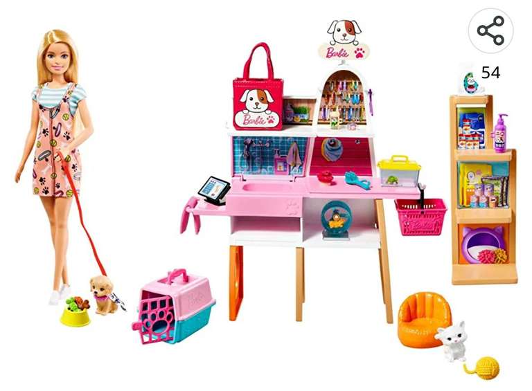 Barbie Tienda de mascotas Muñeca con establecimiento de animales y accesorios para mascotas