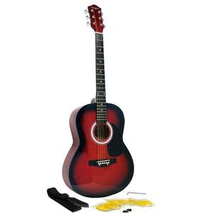 Martin Smith W-100 Pack de guitarra acústica con correa, púas y cuerdas, color rojo
