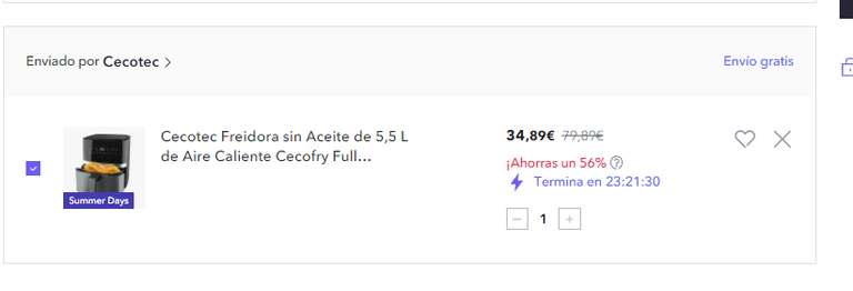 Cecotec Freidora sin Aceite de 5,5L (34,89€ primera compra)