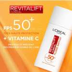 L'Oréal Paris - Fluido Anti-UV FPS 50+ Vitamina C + E + Ácido Hialurónico - Manchas, Arrugas y Tono Irregular - Acabado Invisible 50ml