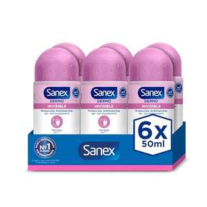 Sanex Dermo Invisible Desodorante Roll-On, Pack 6 Uds x 50ml