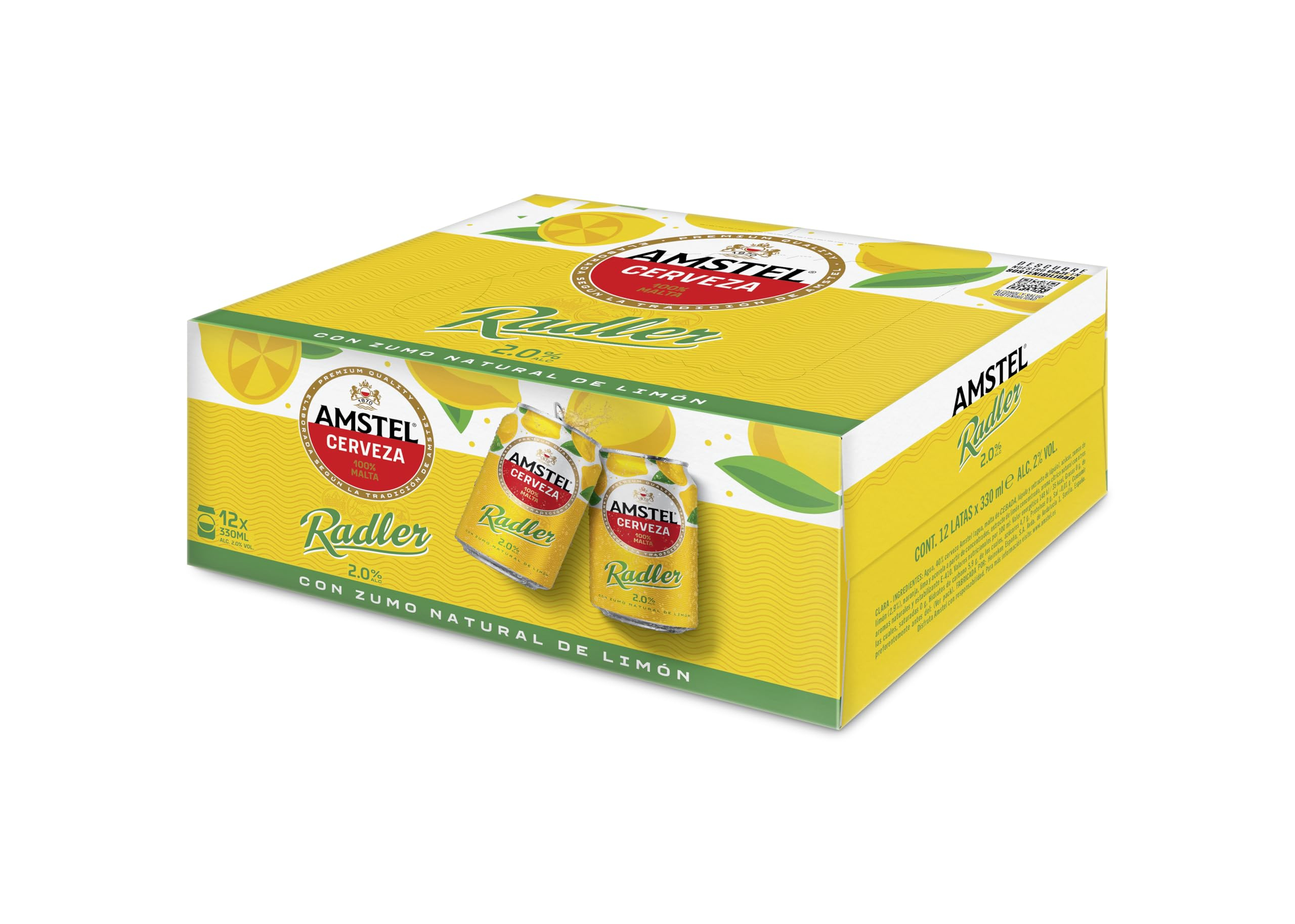 Latas de cerveza Amstel Radler sabor limón, paquete de 12 x 33 cl