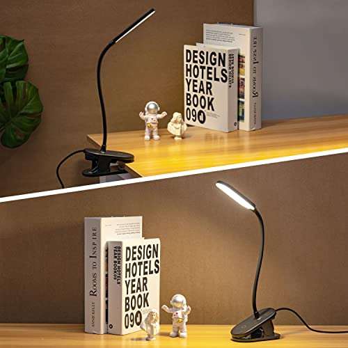 Aigostar Luz de lectura, Lámpara lectura LED con clip y brazo flexible ajustable en 360°,