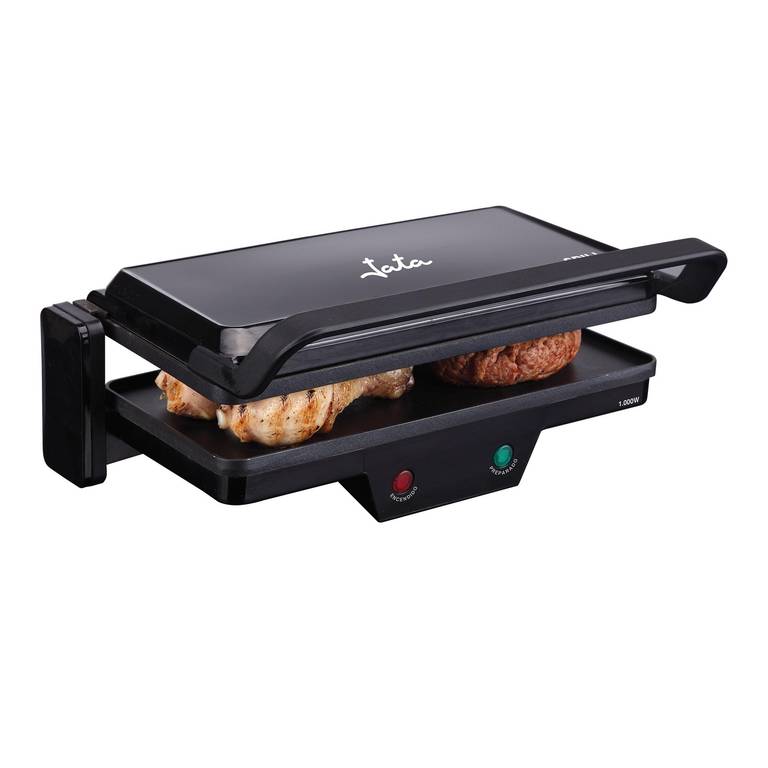 Parrilla Electrica Grill. Plancha Eléctrica 3 en 1. 1000 W, Placas Mixtas Antiadherentes 27 x 14 cm. Apertura 180 grados