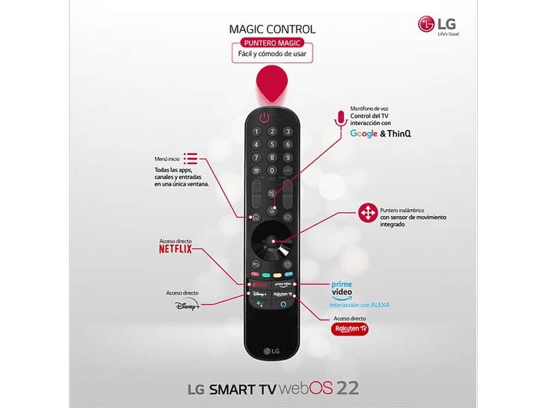 TV QNED 55" - LG 55QNED7S6QA, UHD 4K, α5 Gen5 AI Processor 4K, Smart TV, DVB-T2 (H.265), Negro