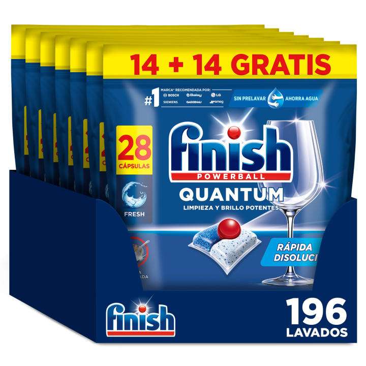 Combo Finish: 196 pastillas Finish Powerball Quantum + Abrillantador 3x500ml + Ambientador limón 6 uds (limpiamáquinas en desc)