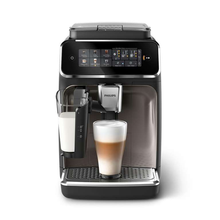 Philips Serie 3300 Cafetera Superautomática - Sistema de leche LatteGo, color negro cromo