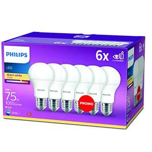 Philips - Bombilla LED 75W estándar E27 luz blanca cálida 230V, mate, no regulable pack 6 [Clase de eficiencia energética F]