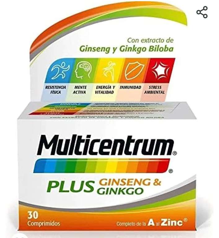 Multicentrum Plus Multivitamínico y Multimineral Con Ginseng y Ginkgo Biloba Para Adultos, Sin Gluten, 30 Comprimidos