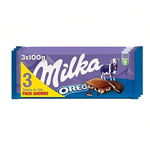 Milka Oreo Tableta de Chocolate con Leche de los Alpes con Trozos con Galleta Oreo y Relleno de Vainilla Pack Ahorro 3 x 100g [0'94€/ud]