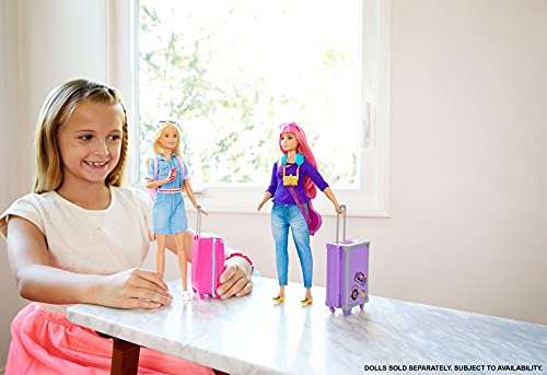 Barbie Caravana para Acampar 3 En 1 De con Piscina, Camioneta, Barca Y 50 Accesorios + Vamos De Viaje, Muñeca con Accesorios
