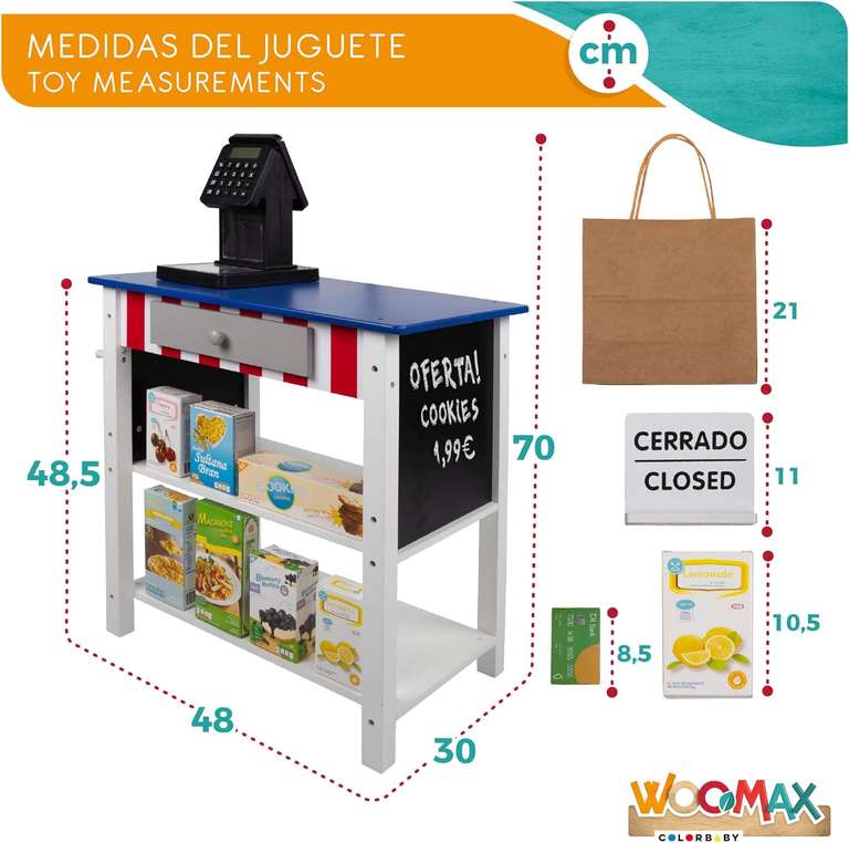 WOOMAX - Supermercado juguete Madera con Accesorios