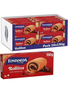 Pack de 16 cajas de Rollitos de Bizcocho con Crema de Chocolate FONTANEDA (150g/caja; a 1,28€/caja)