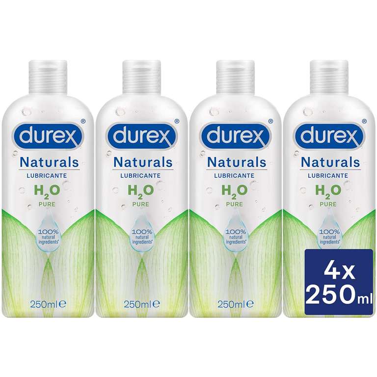 Durex Naturals H2O Lubricante, 100% Natural Sin Fragancia, Colorantes ni Agentes Irritantes – Pack de 4 x 250ml