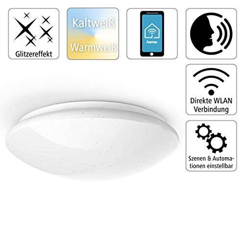 Hama | Lámpara WIFI de techo, (Compatible con Alexa y Google Home, intensidad de la luz regulable), Color Blanco