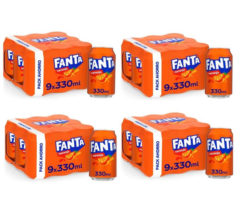 4 x Pack 9 Fanta Naranja - Refresco bajo en calorías 330ml [Total 36 latas. Unidad 0'42€] También Limón en descripción
