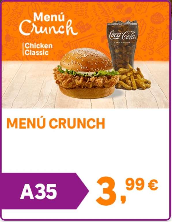 Menú Crunch Chicken Classic por 3,99 € Popeyes ( Sólo Restaurante )