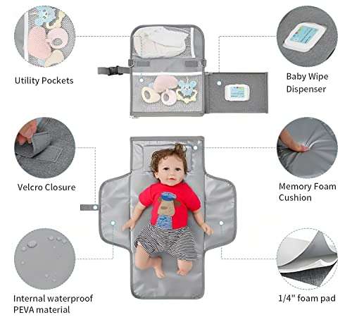 Cambiador de pañales para bebes portatil con compartitemtos + ganchos cuelga bolsas.