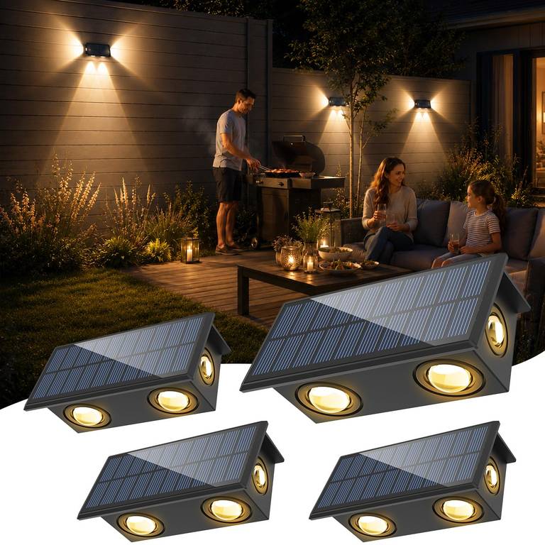 NATPOW Aplique Solar Pared Exterior Blanco Cálido, 4 Piezas, IP65