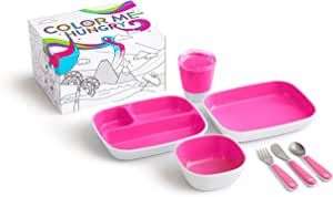 Munchkin - Set de vajilla para niños, fondo adherente para no moverde , rosa o azul