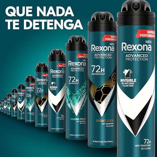 (Ver otras Opciones) Rexona Desodorante Aerosol Protección Avanzada 72h Sport Cool Antitranspirante para hombre 200ml - Pack de 6