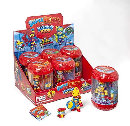 Superthings Kazoom Kids – Colección Completa de Kazoom Kids. Cada Kid Viene con 1 y 1 Accesorio de Combate + Lata Team Terrible
