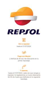 30 cts./l de descuento en tu primer respostaje de carburante Repsol