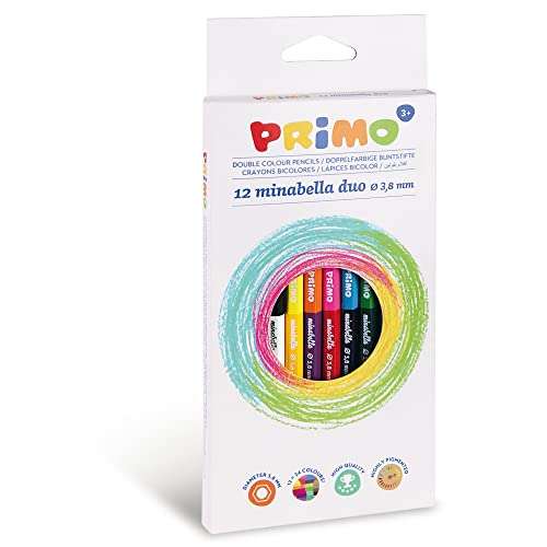 PRIMO- Lápices de Colores para Niños +3 Años y Artistas, Mina Ø3.8mm, 12 Colores de Lápiz Profesionales Difuminables de Color Intenso