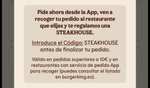 SteakHouse Gratis a recoger (pedido mínimo 10€ por la app)
