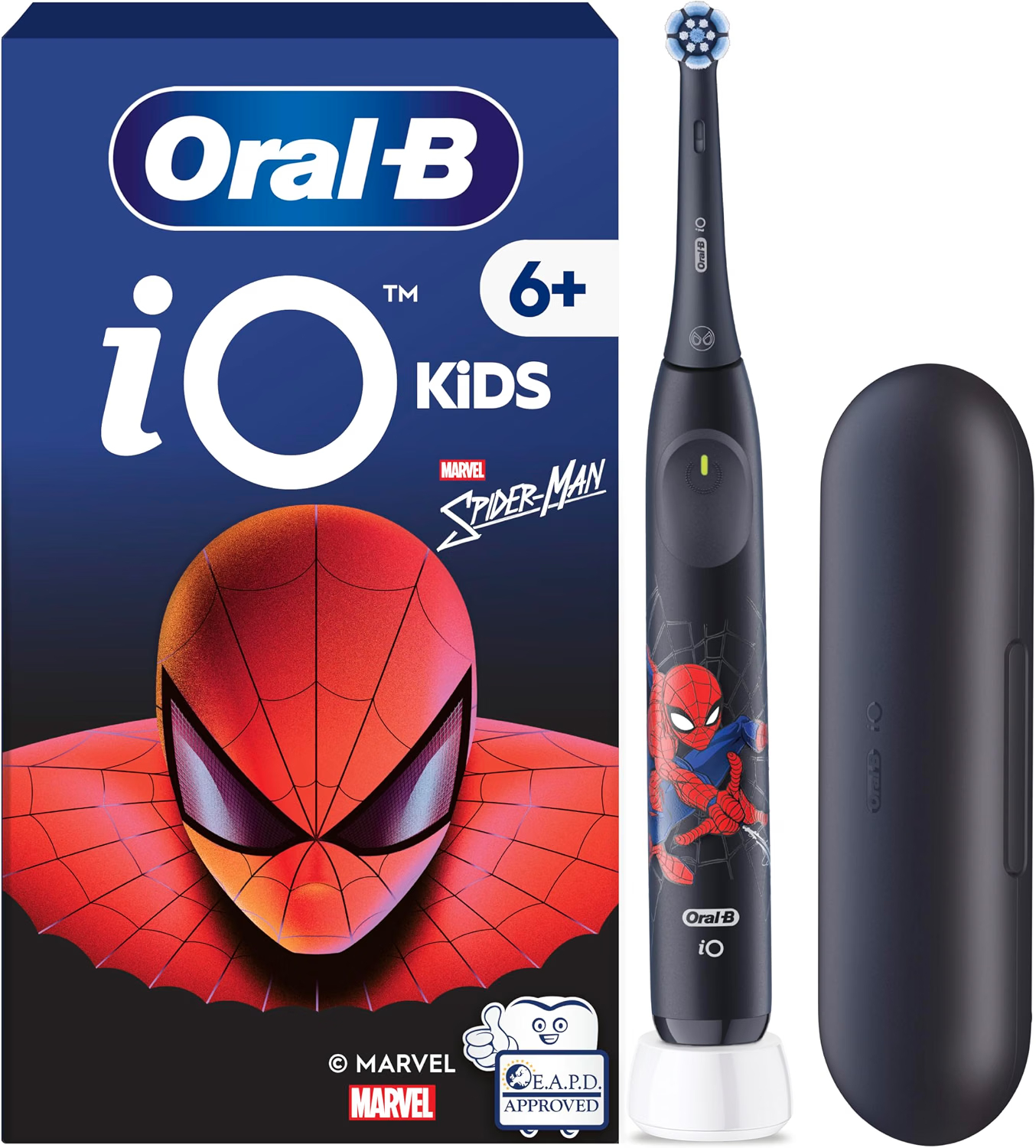 Cepillo eléctrico infantil - Oral-B iO Kids Spiderman by Marvel, 3 modos, 1 Cabezal de recambio, Temporizador con música, Acceso app Disney