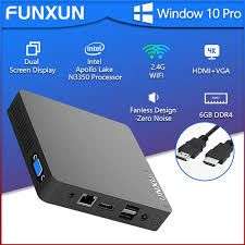 FUNXUN-MINI PC con Windows 10 Pro, 6GB de RAM, Intel N3350, WiFi, pantalla Dual, compatible con 4K, USB 3,0, HDMI, VGA(+ cable Hdim)