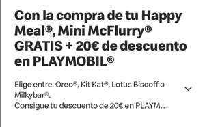 MC flurry gratis con la compra de un Happy meal + 20€ descuento en play mobile