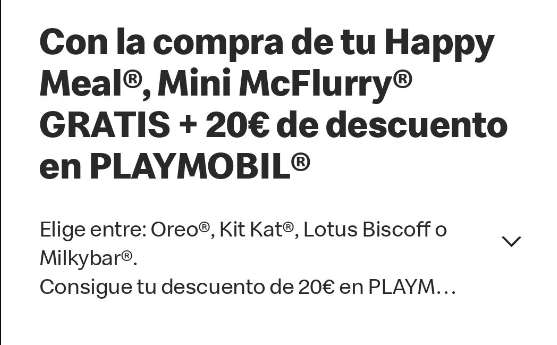MC flurry gratis con la compra de un Happy meal + 20€ descuento en play mobile