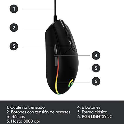 Ratón Logitech G203 de color negro