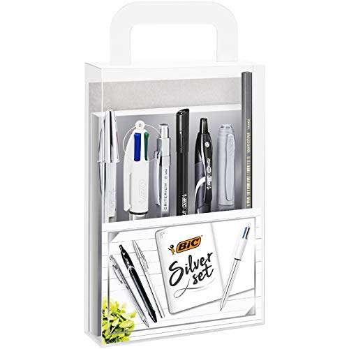 BIC Silver Line - Set 1 cuaderno/3 bolígrafos/1 bolígrafo de gel/1 roller/1 marcador permanente/1 portaminas