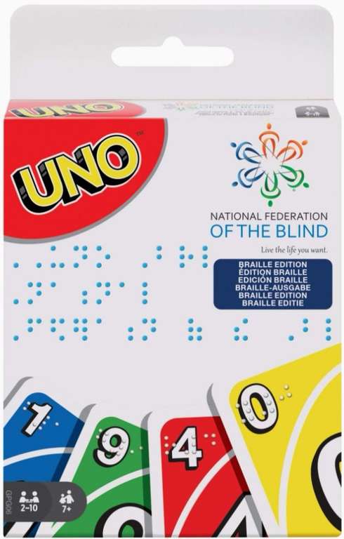 Mattel Games UNO Braille Juegos de cartas (con la national federation of the blind para facilitar a los jugadores ciegos y visión reducida)