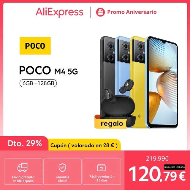 Poco M4 5G 4GB 128GB + Auriculares de Regalo / 6GB 128GB por 120,79€ / Envío Desde España.